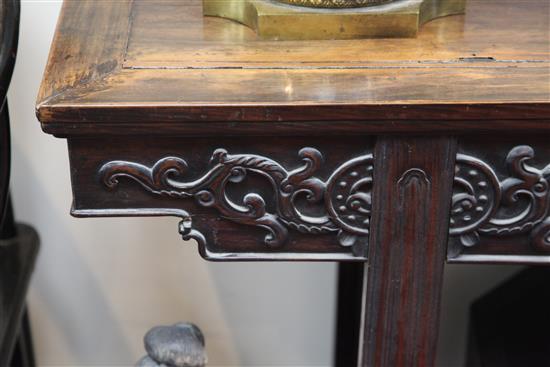 A late 19th century Chinese rosewood altar table, W.6ft 2in.